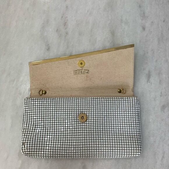 Vintage STUDIO IMPORTS White Gold Metal Mesh Purse Envelope Clutch 1970s 1980s - Picture 5 of 6